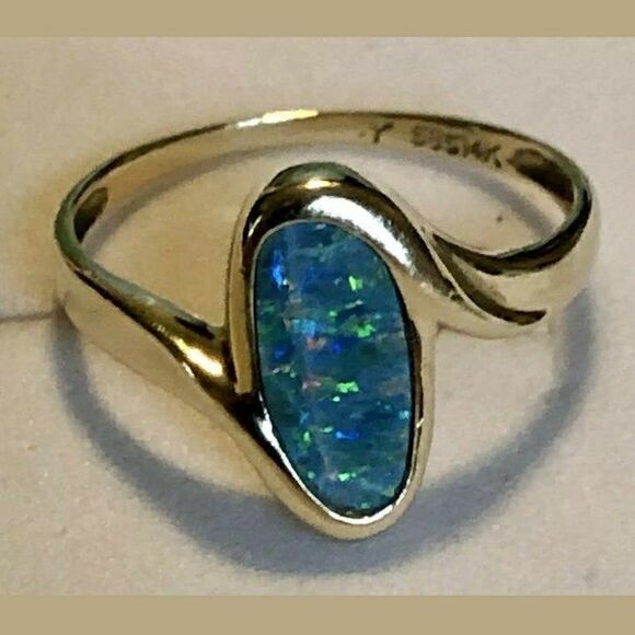 14k opal ring size 8.5 14k solid yellow gold 585 - Picture 1 of 9